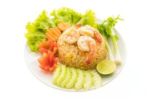 Fried rice with shrimp and prawn on white plate photo