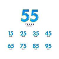 55 Years Excellent Anniversary Celebration Blue Dash Vector Template Design Illustration