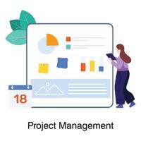 Project Management by a Female Employee Conept vector