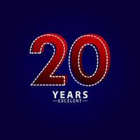 20 Years Excellent Anniversary Celebration Red Dash Line Vector Template Design Illustration