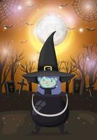 halloween season scene with girl in a witch costume vector