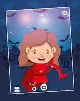 halloween season scene with girl in a devil costume vector