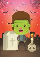 halloween season scene with boy in a monster costume vector