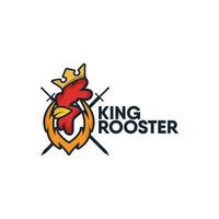 King Rooster Logo Icon Flat Vector Template Design Illustration