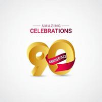Ilustración de diseño de plantilla de vector de oro de celebración increíble de aniversario de 90 años