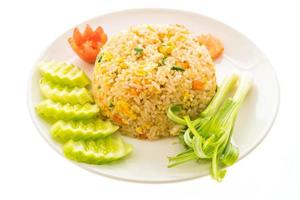 Fried rice with crab meat on white plate photo