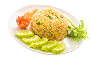 Fried rice with crab meat on white plate photo