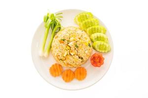 Fried rice with crab meat on white plate photo