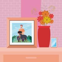 portrait with picture of man with dog mascot scene vector