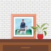 portrait with picture of man with dog mascot scene vector