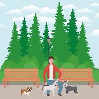 young man with cute dog mascot in the park vector