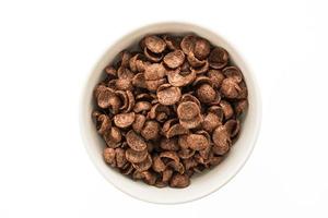 Chocolate cereals in white bowl photo