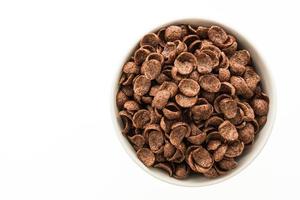 Chocolate cereals in white bowl photo