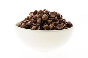 Chocolate cereals in white bowl photo