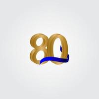 Ilustración de diseño de plantilla de vector de oro número de celebración de aniversario de 80 años