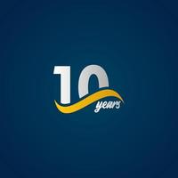 10 Years Anniversary Celebration Elegant White Yellow Blue Logo Vector Template Design Illustration