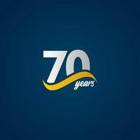 70 años de celebración de aniversario elegante blanco amarillo azul logo vector plantilla diseño ilustración