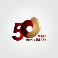 Ilustración de diseño de plantilla de vector de oro rojo de celebración de aniversario de 50 años