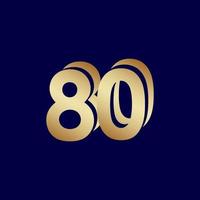Ilustración de diseño de plantilla de vector de oro azul celebración de aniversario de 80 años