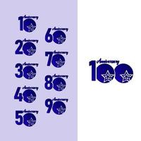 Ilustración de diseño de plantilla de vector de logotipo azul estrella de celebración de aniversario de 100 años