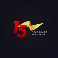 15 Years Anniversary Celebration Elegant Gold Ribbon Vector Template Design Illustration