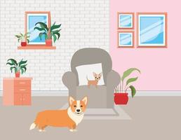 cute little dogs in the livingroom vector