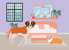 cute little dogs in the bedroom vector