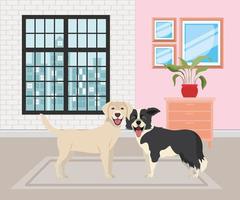 cute little dogs in the house room vector