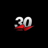 30 Years Anniversary Celebration White Black Red Ribbon Vector Template Design Illustration