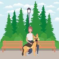 young woman with cute dog mascot in the park vector