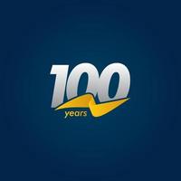 100 Years Anniversary Celebration White Blue and Yellow Ribbon Vector Template Design Illustration