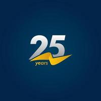 Ilustración de diseño de plantilla de vector de cinta azul y amarilla blanca de celebración de aniversario de 25 años