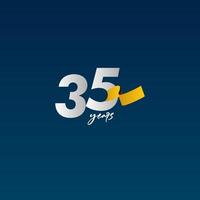 35 Years Anniversary Celebration White Blue and Yellow Ribbon Vector Template Design Illustration