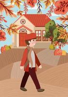 little boy, autumn scene vector