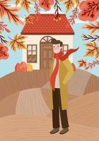 hombre caminando al aire libre, escena de otoño vector