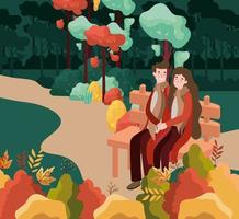 couple at the park, autumn scene vector