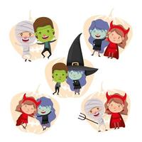 group of little kids in costumes for trick or treat vector