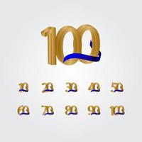 Ilustración de diseño de plantilla de vector de oro número de celebración de aniversario de 100 años