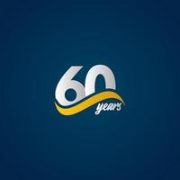 Ilustración de diseño de plantilla de vector de logotipo azul amarillo blanco elegante celebración de aniversario de 60 años