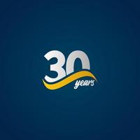 Ilustración de diseño de plantilla de vector de logotipo azul amarillo blanco elegante celebración de aniversario de 30 años