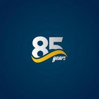 85 años de celebración de aniversario elegante blanco amarillo azul logo vector plantilla diseño ilustración