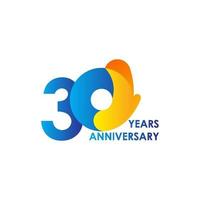 30 Years Anniversary Celebration Blue Yellow Vector Template Design Illustration