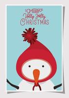 Merry Christmas card with snowman character vector