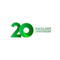 20 Years Excellent Anniversary Celebration Green Logo Vector Template Design Illustration
