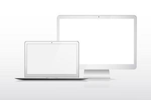 Modern laptop, mobile and technology device mockup on white background. vector