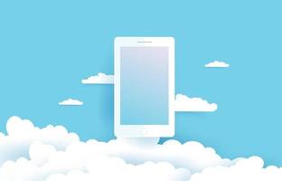 Mobile and Clouds in paper cut style. EPS10 vector illustration.