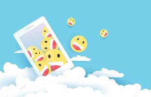 Mobile and Clouds in paper cut style. vector