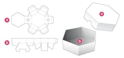 Short hexagonal shaped box and lid die cut template vector