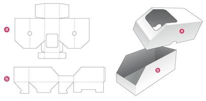 Chamfered box and lid which has window  die cut template vector