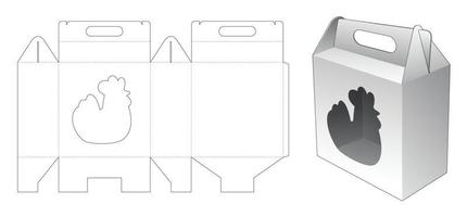 Caja de cartón con plantilla troquelada de ventana en forma de gallina vector